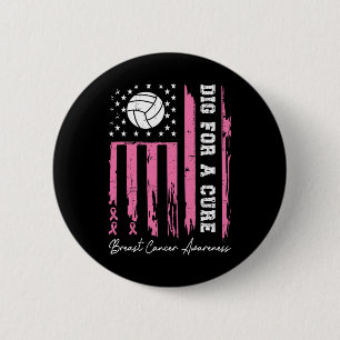 For A Cure Breast Cancer Awareness Ribbon Volleyba 6 Cm Round Badge