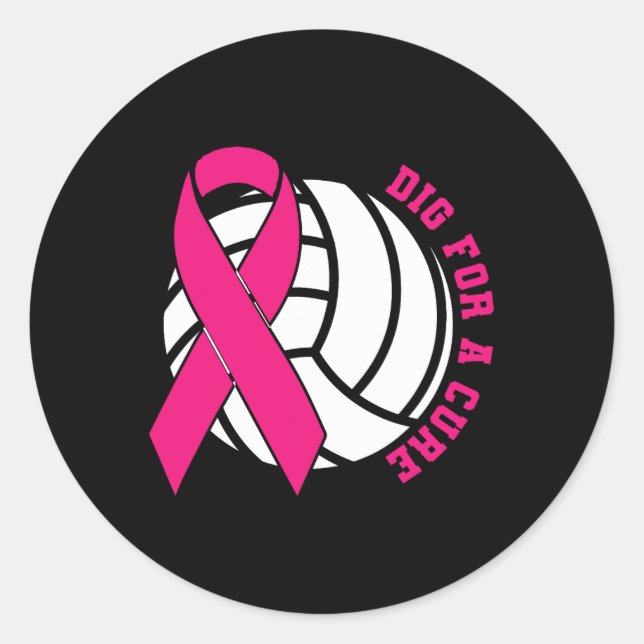 For A Cure Breast Cancer Awareness Volleyball Pink Classic Round Sticker (Front)