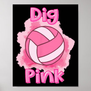 For A Cure Breast Cancer Awareness Volleyball Pink Poster