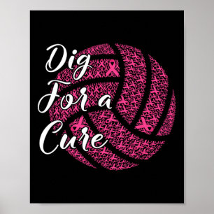 For A Cure Breast Cancer Awareness Volleyball Pink Poster