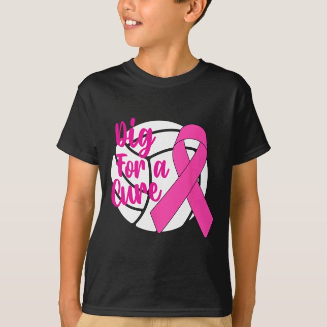 For A Cure Breast Cancer Awareness Volleyball Pink T-Shirt (Front)