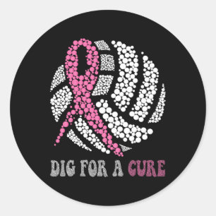 For A Cure Breast Cancer Dot Style Volleyball Pink Classic Round Sticker