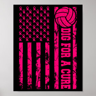 For A Cure Breast Cancer Volleyball Pink American  Poster