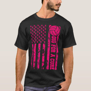 For A Cure Breast Cancer Volleyball Pink American  T-Shirt