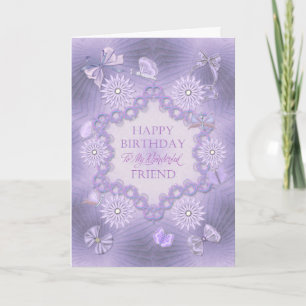 For a friend, lilac birthday card with flowers