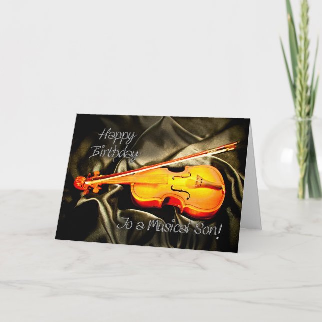 for a Son, musical birthday card with a violin (Front)