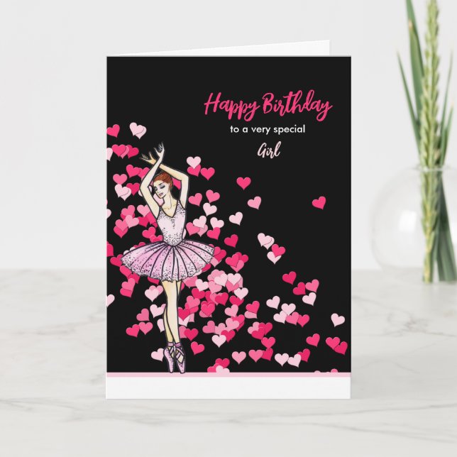 For A Special Girl Birthday Ballerina Pink Dress  Card (Front)