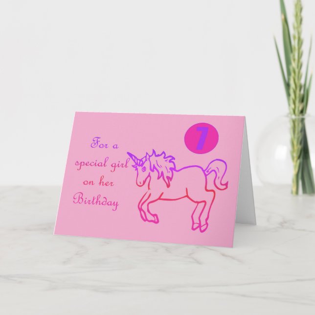 For a special girl on her Birthday Unicorn 7th Card (Front)