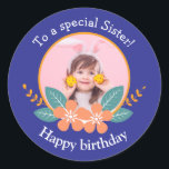 For a Special Sister Pink Yellow Roses Birthday Classic Round Sticker<br><div class="desc">For a Special Sister Pink Yellow Roses Birthday</div>