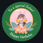 For a Special Sister Pink Yellow Roses Birthday Classic Round Sticker<br><div class="desc">For a Special Sister Pink Yellow Roses Birthday</div>