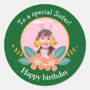 For a Special Sister Pink Yellow Roses Birthday Classic Round Sticker