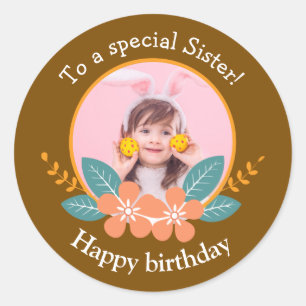 For a Special Sister Pink Yellow Roses Birthday Classic Round Sticker