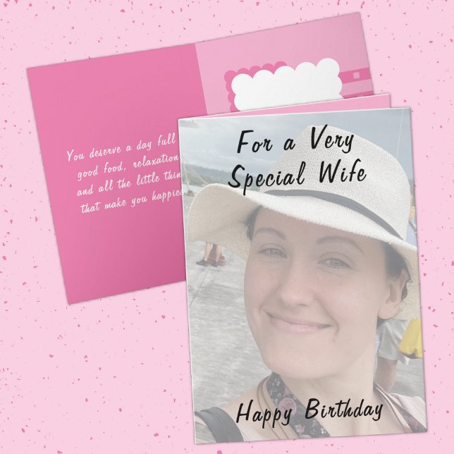For a very special wife photo pink birthday card (Creator Uploaded)