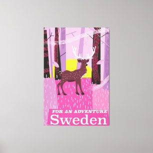For an Adventure Sweden retro travel poster Canvas Print