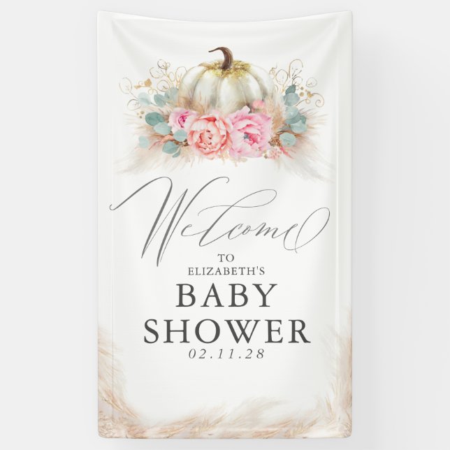 For Any Party - Pumpkin Pink Flowers Banner (Vertical)