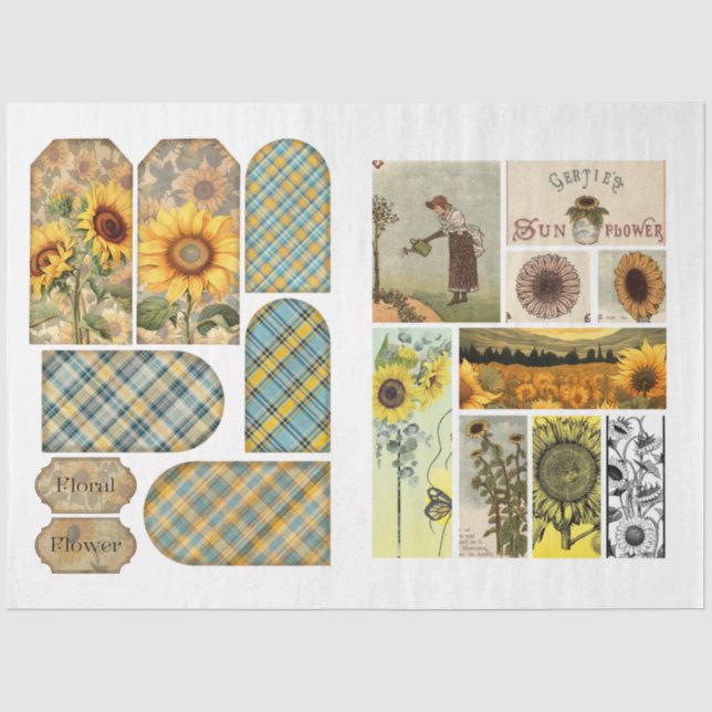 For Artists Crafters Sunflower Ephemera  Tissue Paper (Front)