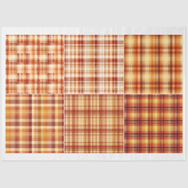 For Artists Fall Themed Orange Brown Plaid Pattern Tissue Paper (Front)