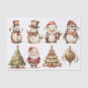 For Artists Vintage Christmas Trees Snowman Santa Tissue Paper