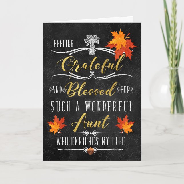 for Aunt Thanksgiving Blessings Chalkboard Holiday Card (Front)
