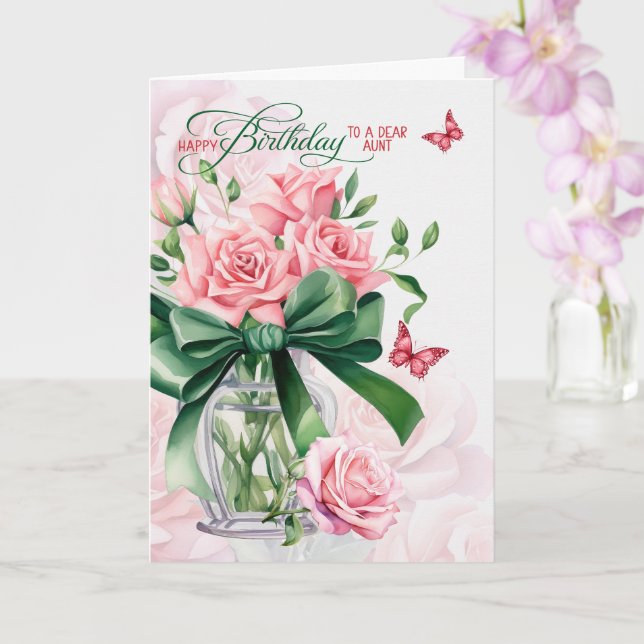 for Aunt's Birthday Pink Roses and Butterflies Card (Orchid)
