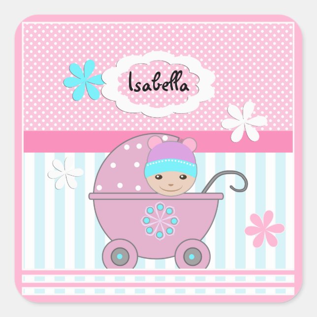 For baby girl, baby girl square sticker (Front)