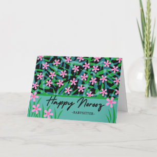 For Babysitter Norooz Persian New Year Pink Flower Holiday Card