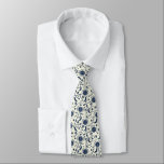 For Banjo Players Blue and Cream Folk Art Pattern Tie<br><div class="desc">This necktie is perfect for banjo players. It has a folk art style pattern with illustrations of banjos,  birds,  moons,  stars and botanical vine accents all in navy blue set against a cream or ivory coloured background.</div>