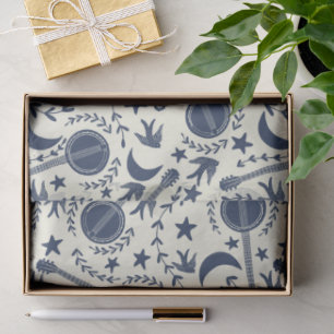 For Banjo Players Blue and Cream Folk Art Pattern Tissue Paper