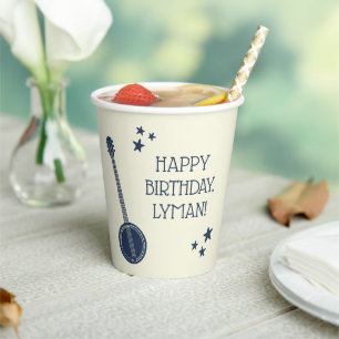 For Banjo Players Navy Blue Personalised Party Paper Cups