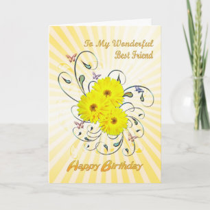 For Best Friend birthday card with yellow flowers