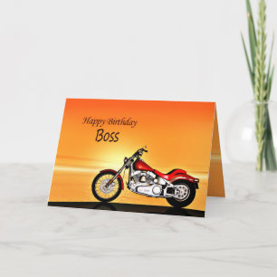 For Boss, Motorcycle in the sunset birthday card