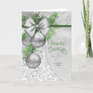 for Boss Season's Greetings Silver Ornaments Holiday Card