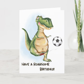 For Boy Cute T-Rex and Football Birthday Card