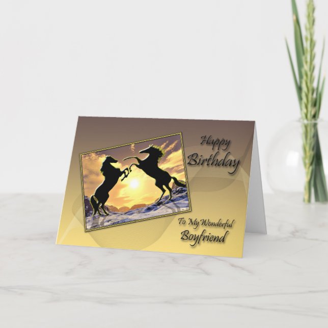 For Boyfriend Birthday card with rearing horses (Front)