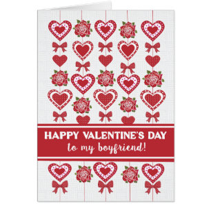 For Boyfriend Valentine's Red Roses Hearts Bows