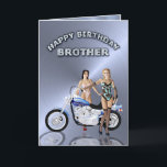 For brother, birthday with girls and a motorcycle card<br><div class="desc">Two lovely ladies standing beside a motorbike. A great card for the man who likes to ride!</div>