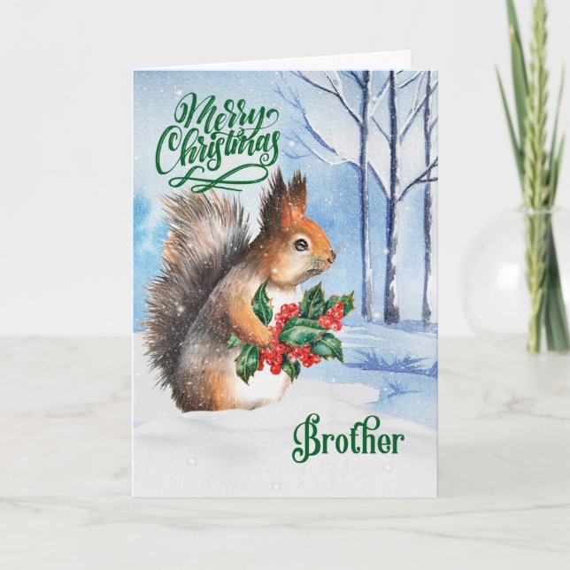 for Brother Christmas Squirrel Winter Woodland Holiday Card (Front)