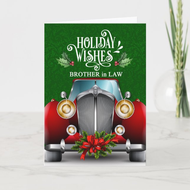 for Brother in Law Red Classic Car Christmas Holiday Card (Front)