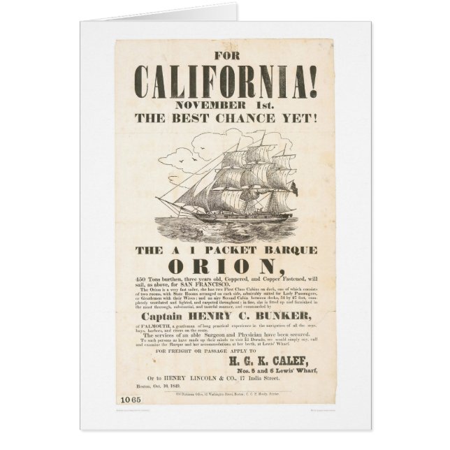 For California!..."Orion" Advertisement (1281A) (Front)