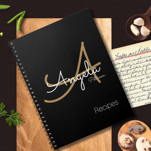 for Chef Recipes a Modern Monogrammed Black Spiral Notebook