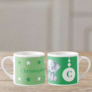 For children elephant name green espresso cup