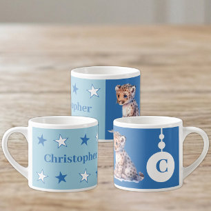 For children leopard name blue espresso cup