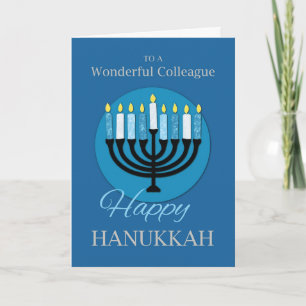 For Colleague Hanukkah Menorah on Dark Blue Card