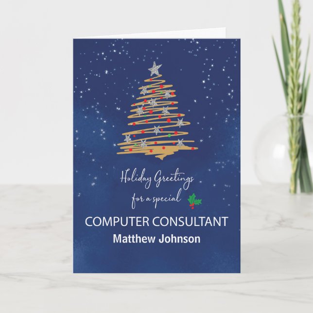 For Computer Consultant Christmas Tree Custom Name Card (Front)