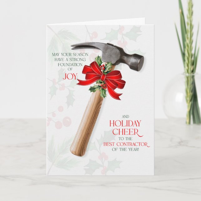 for Contractor Construction Hammer Joy and Cheer Holiday Card (Front)