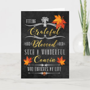 for Cousin Thanksgiving Blessings Chalkboard Holiday Card