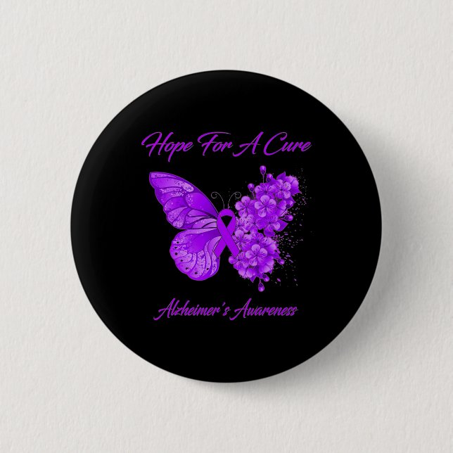 For Cure Purple Butterfly Alzheimerheimer Brain Aw 6 Cm Round Badge (Front)