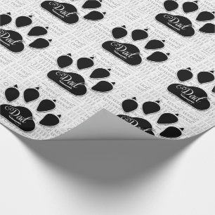 for DAD Black Dog Paw on Woof Background Wrapping Paper