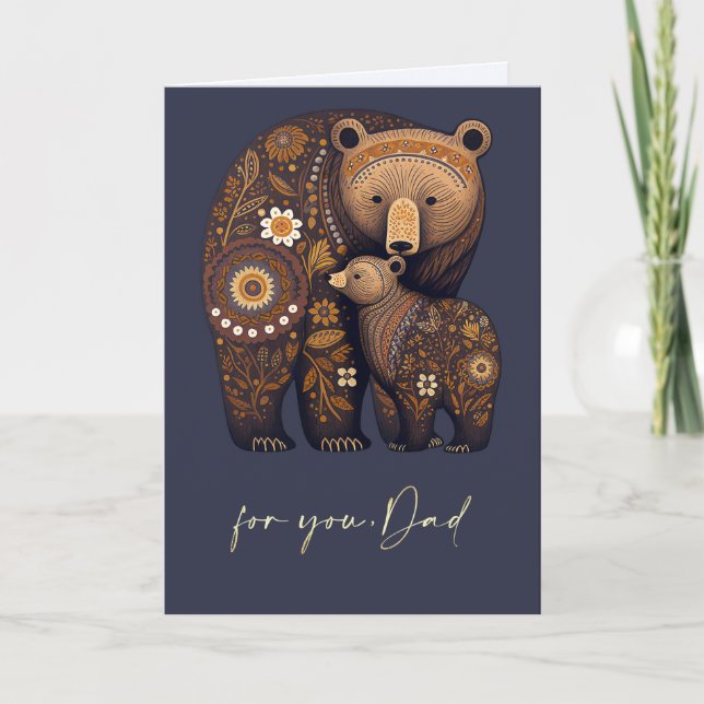 For Dad on Father's Day Cute Bears Folk Art Card (Front)