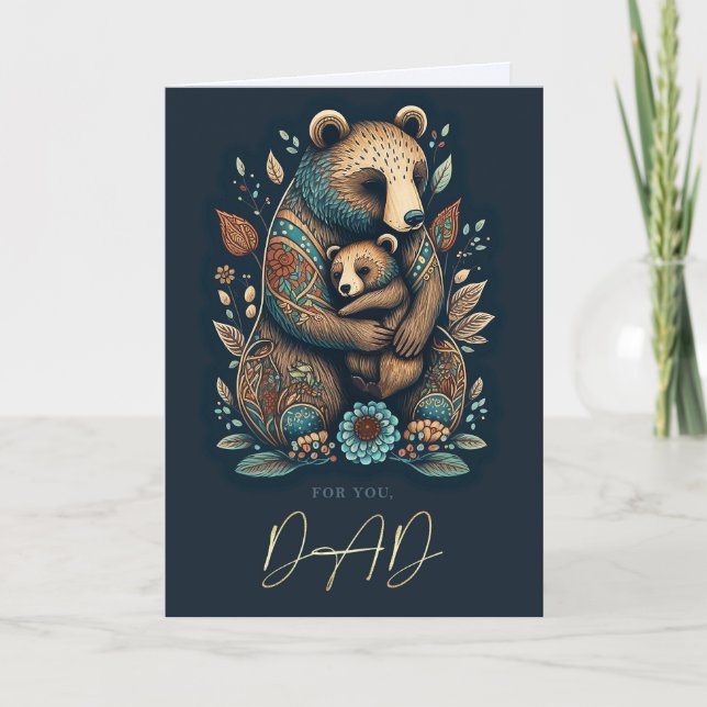For Dad on Father's Day Cute Bears Folk Art Card (Front)